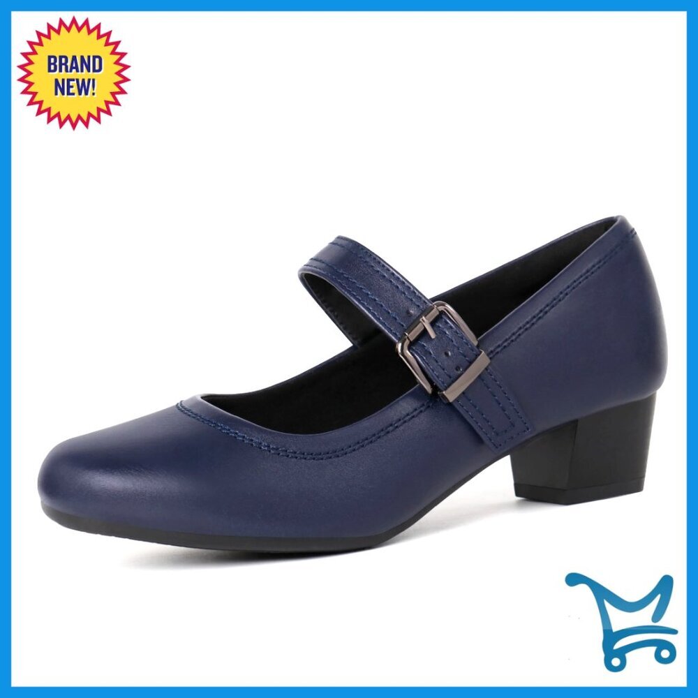 Orthopedic Mary Janes Dress Pumps Low Chunky Heel Work Shoes for Bunions